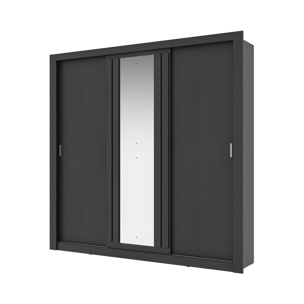 Guarda Roupa Casal 3 Portas Doha Lux Carraro Ripado Preto Touch