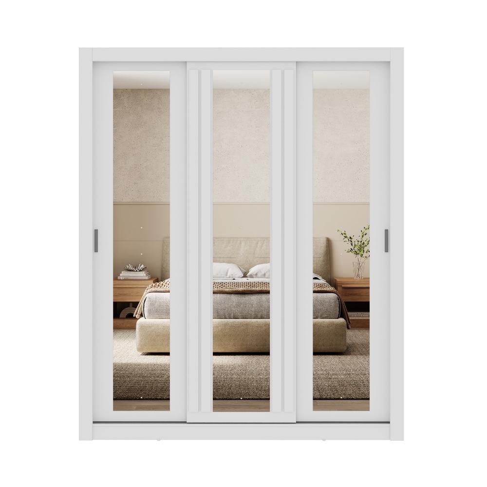 Guarda Roupa Casal 3 Portas Doha Prime 2 Gavetas Carraro Ripado Branco