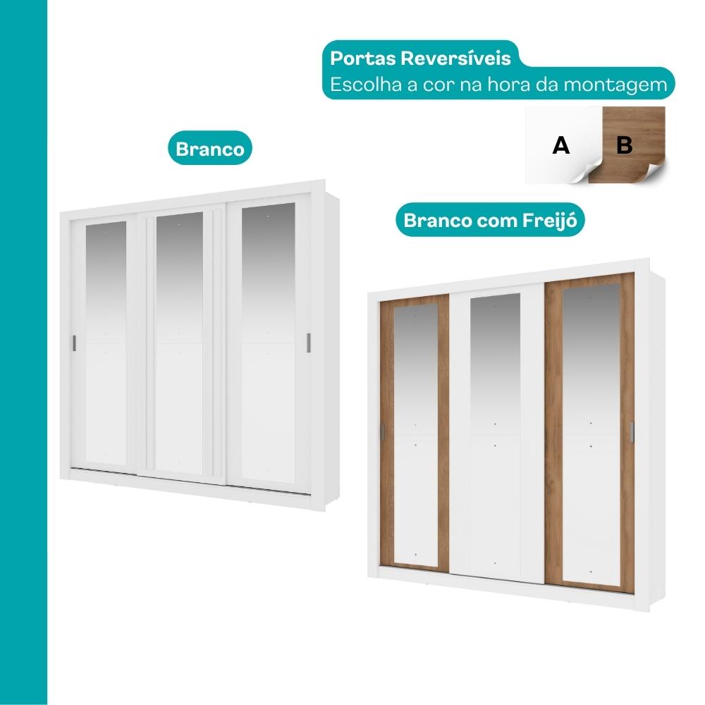 Guarda Roupa Casal 3 Portas Doha Prime 2 Gavetas Carraro Ripado Branco