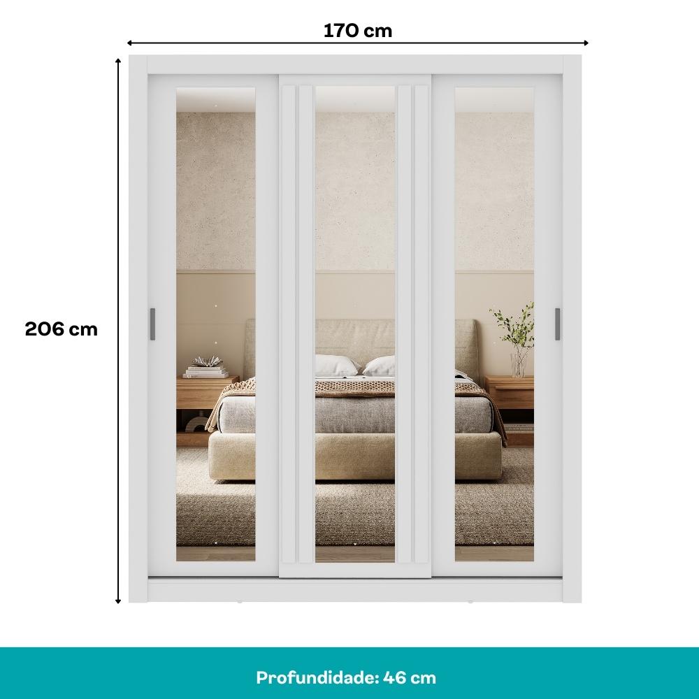 Guarda Roupa Casal 3 Portas Doha Prime 2 Gavetas Carraro Ripado Branco