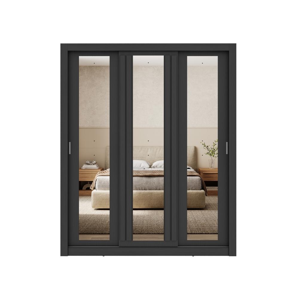 Guarda Roupa Casal 3 Portas Doha Prime 2 Gavetas Carraro Ripado Preto Touch