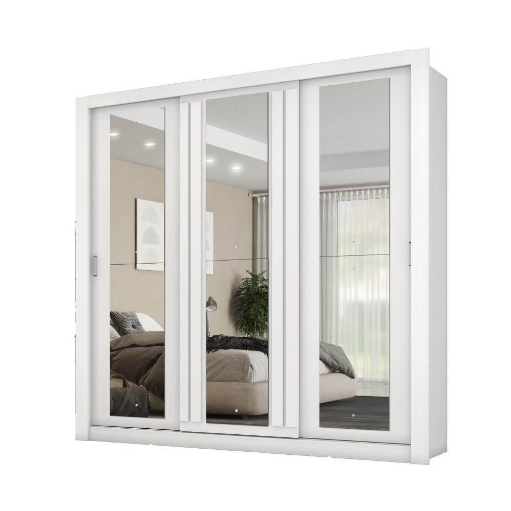 Guarda Roupa Casal 3 Portas Doha Prime Carraro Ripado Branco