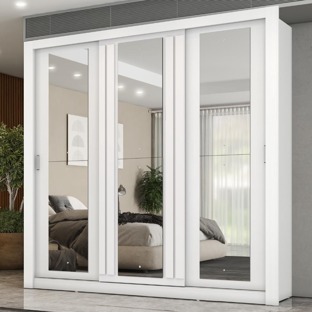 Guarda Roupa Casal 3 Portas Doha Prime Carraro Ripado Branco