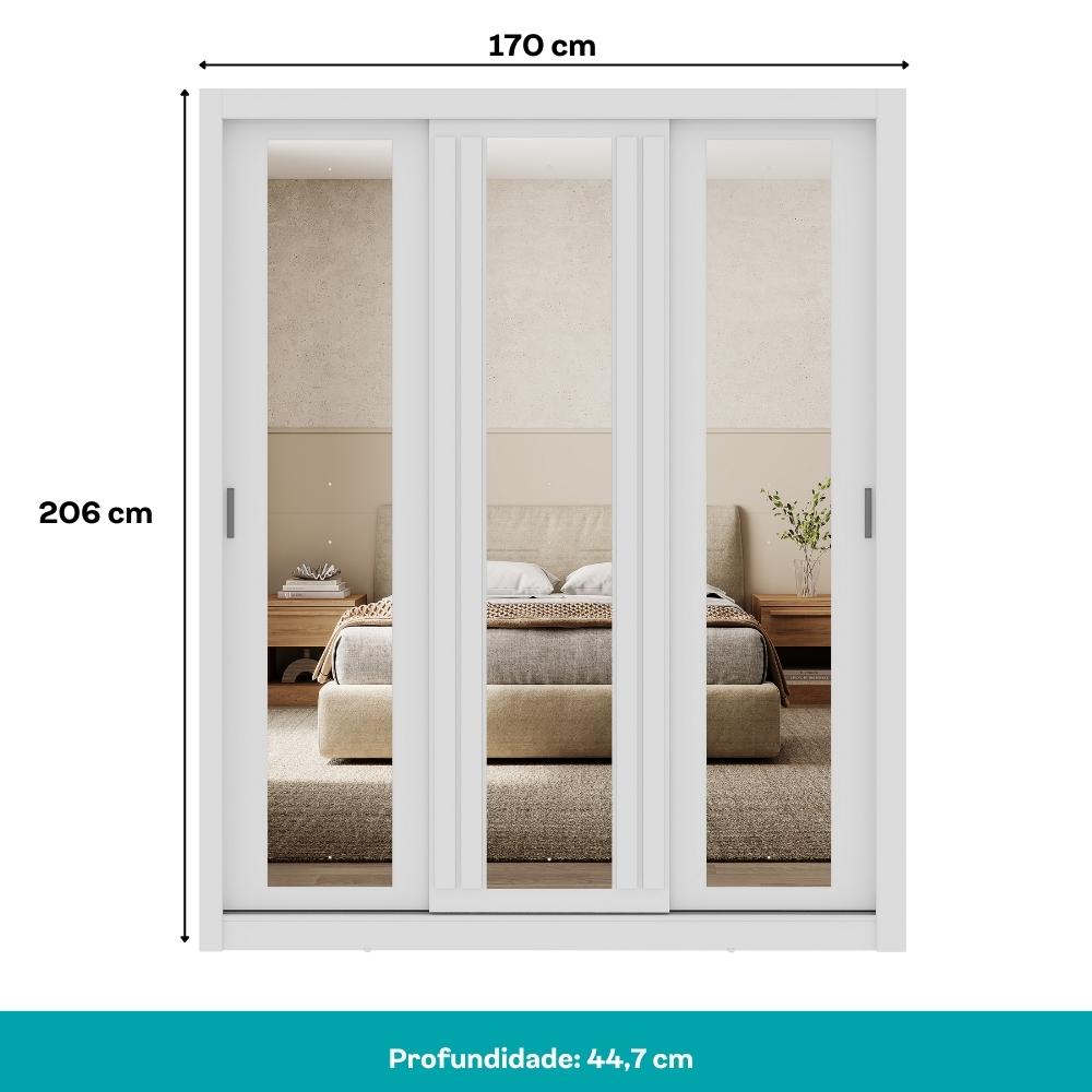 Guarda Roupa Casal 3 Portas Doha Prime Carraro Ripado Branco