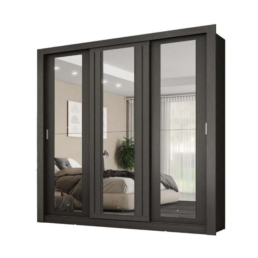 Guarda Roupa Casal 3 Portas Doha Prime Carraro Ripado Preto Touch