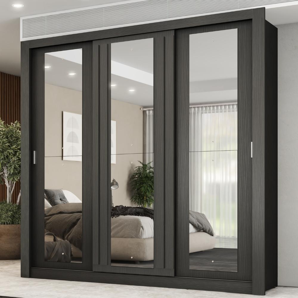 Guarda Roupa Casal 3 Portas Doha Prime Carraro Ripado Preto Touch