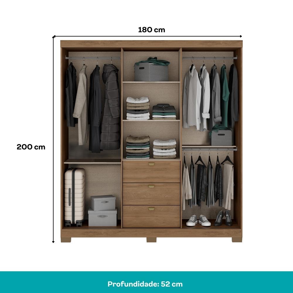 Guarda Roupa Casal 4 Ptas c/ Espelho Fit Carraro Freijó/OffW