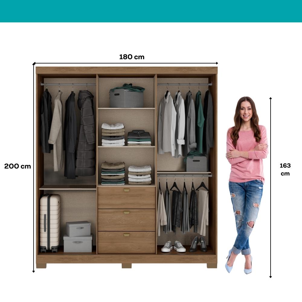 Guarda Roupa Casal 4 Ptas c/ Espelho Fit Carraro Freijó/OffW