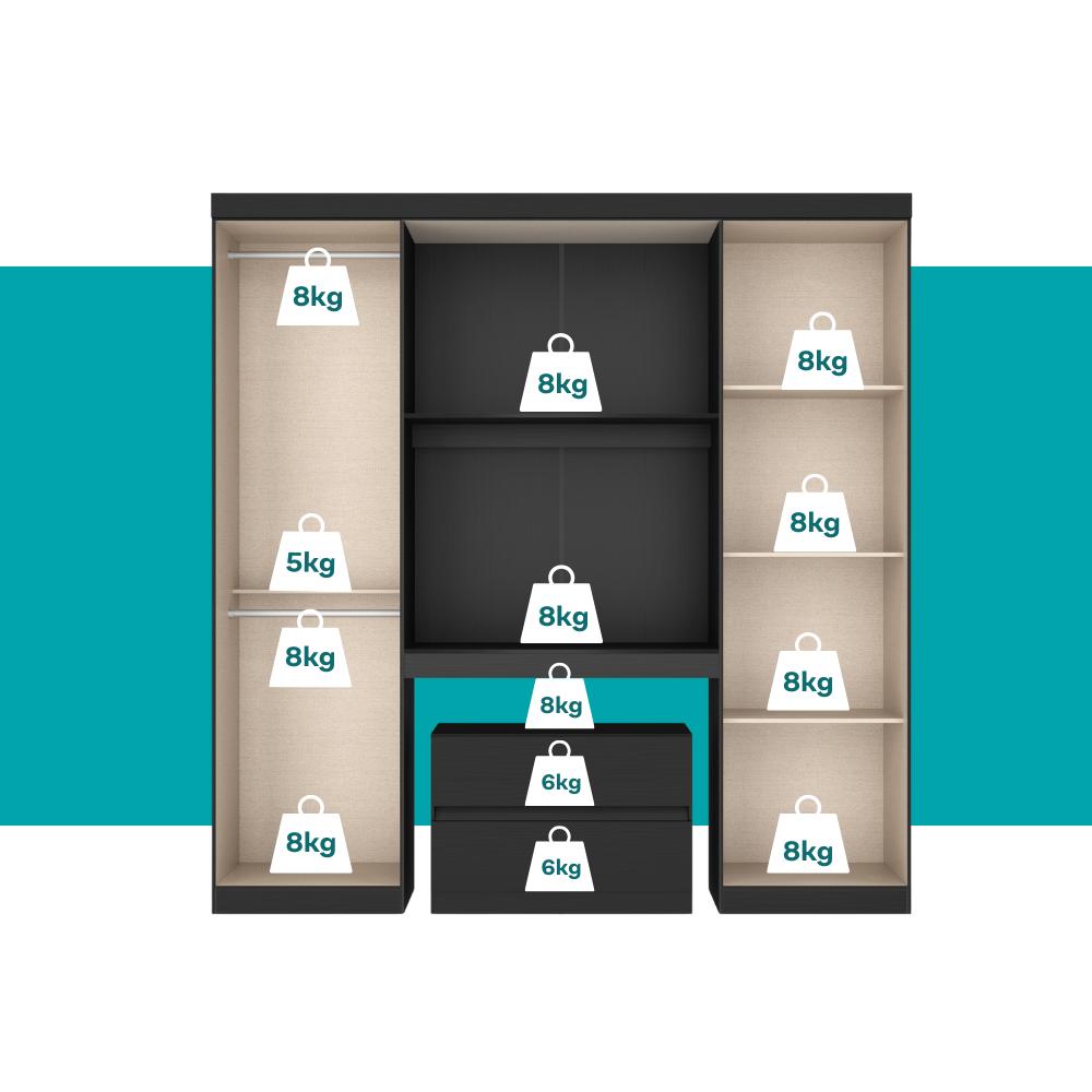 Guarda Roupa Casal 6 Portas 2 Gavetas Porto Preto