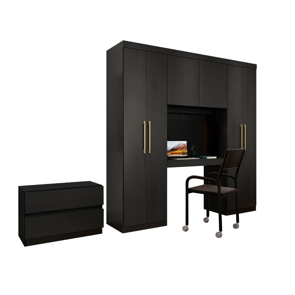 Guarda Roupa Casal 6 Portas 2 Gavetas Porto Preto com Escrivaninha