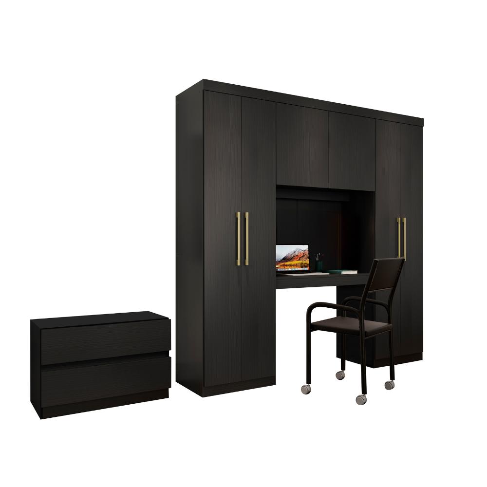 Guarda Roupa Casal 6 Portas 2 Gavetas Porto Preto com Escrivaninha