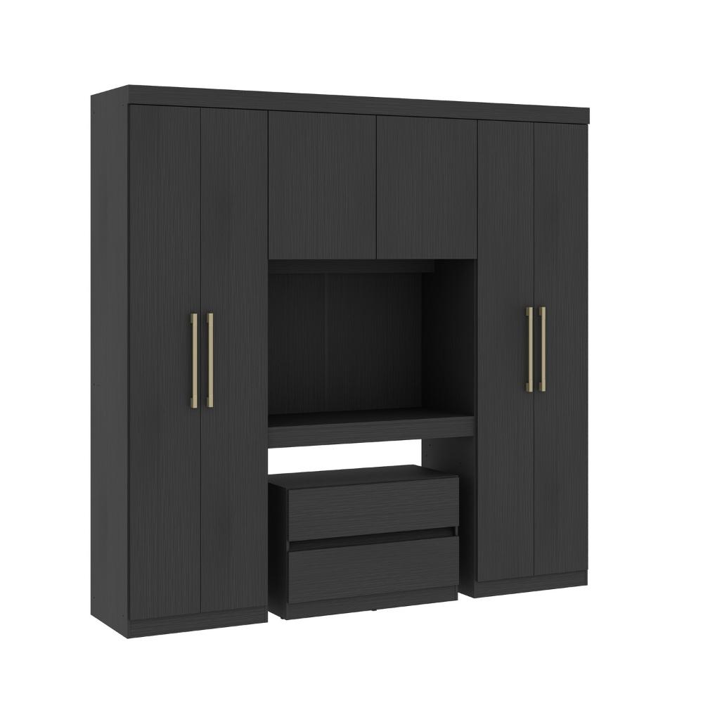 Guarda Roupa Casal 6 Portas 2 Gavetas Porto Preto com Painel de TV