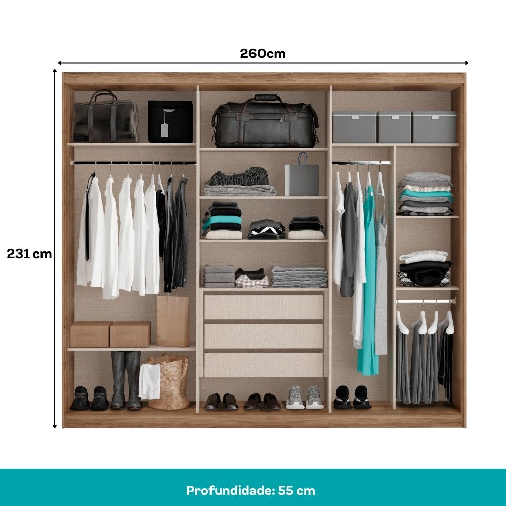 Guarda Roupa Casal 6 Portas 3 Gavetas Fusion Carraro Freijó