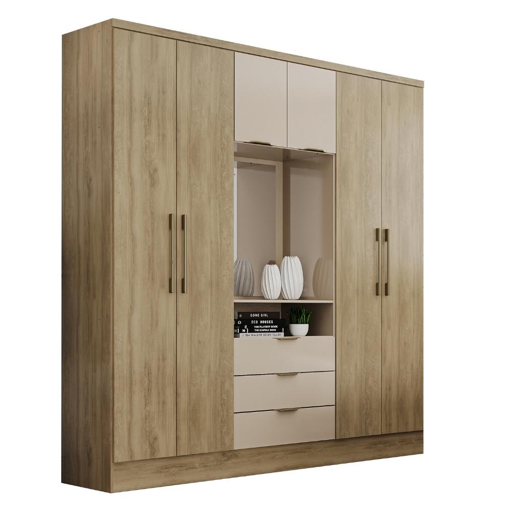 Guarda Roupa Casal 6 Portas Aspen Carraro Noce Off White