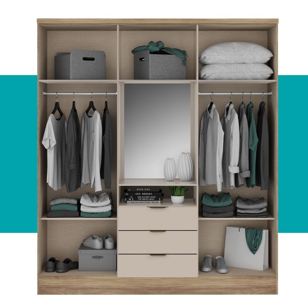 Guarda Roupa Casal 6 Portas Aspen Carraro Noce Off White