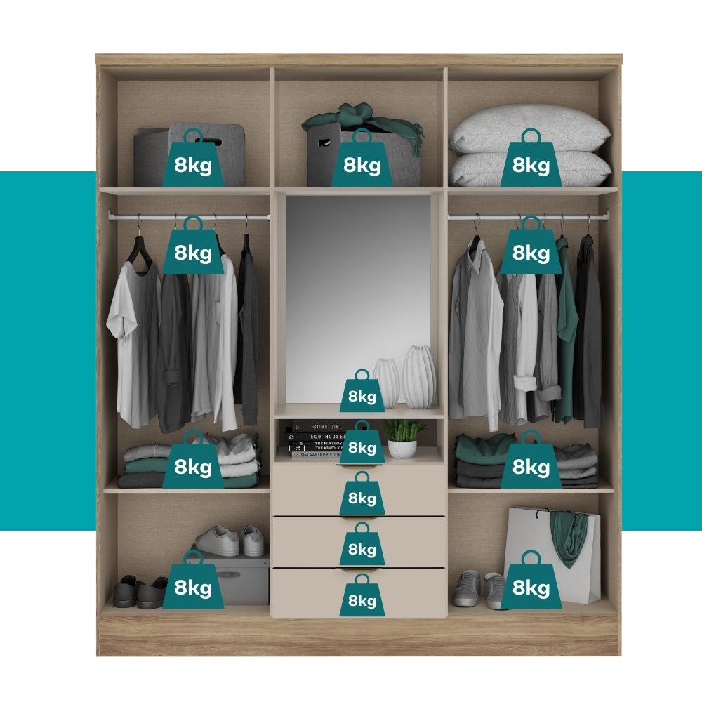 Guarda Roupa Casal 6 Portas Aspen Carraro Noce Off White