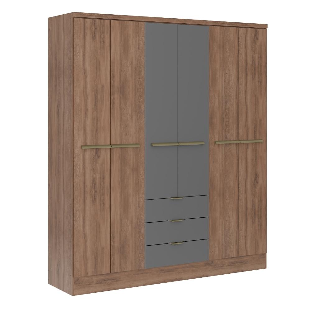 Guarda Roupa Casal 6 Portas Troy Carraro Freijó c/ Titânio