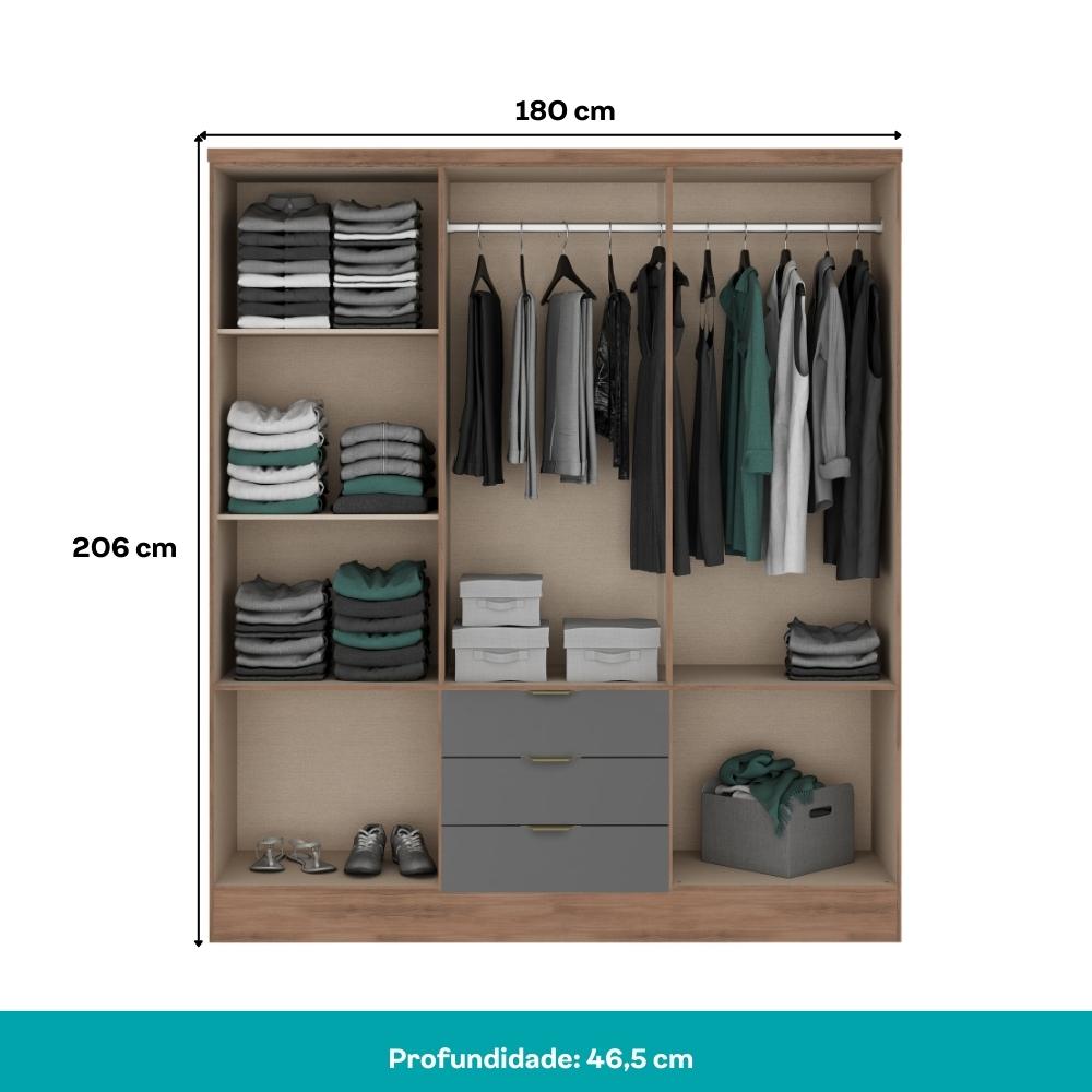Guarda Roupa Casal 6 Portas Troy Carraro Freijó c/ Titânio