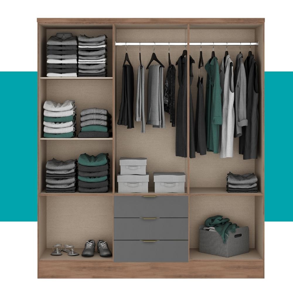 Guarda Roupa Casal 6 Portas Troy Carraro Freijó c/ Titânio