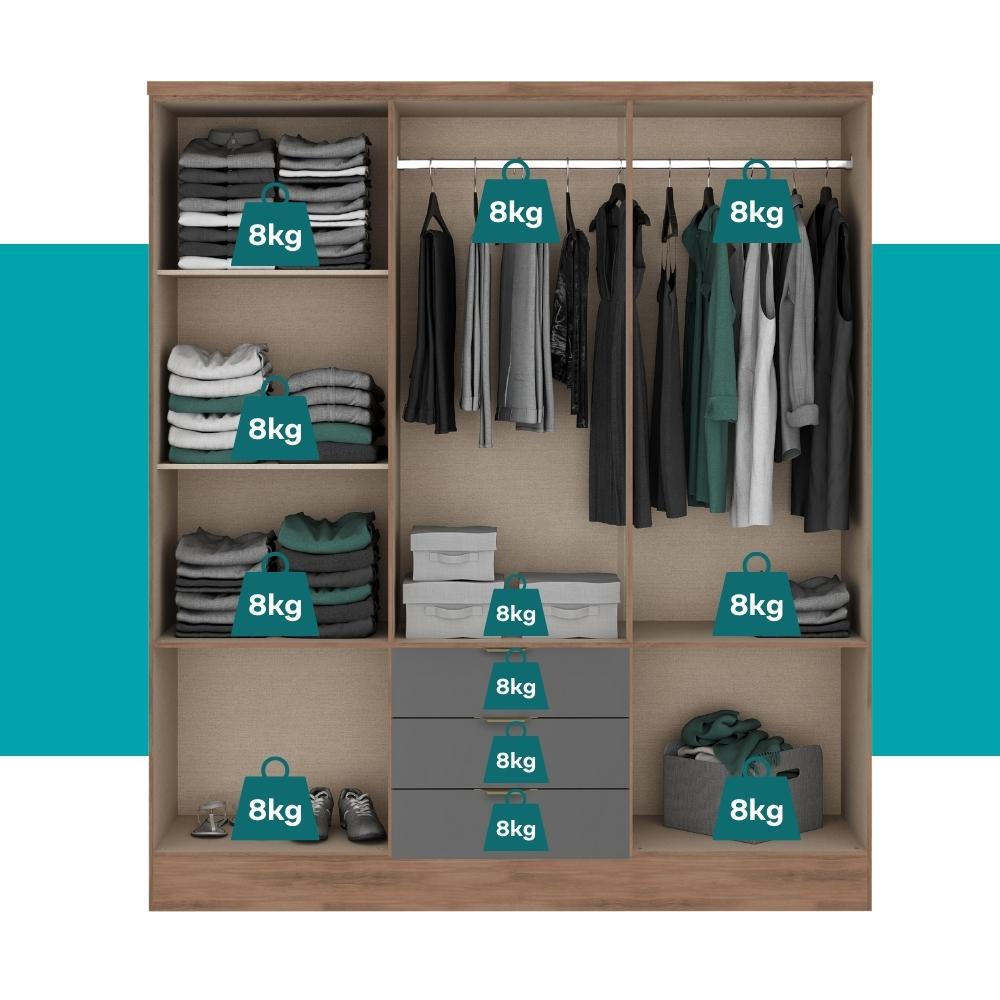 Guarda Roupa Casal 6 Portas Troy Carraro Freijó c/ Titânio