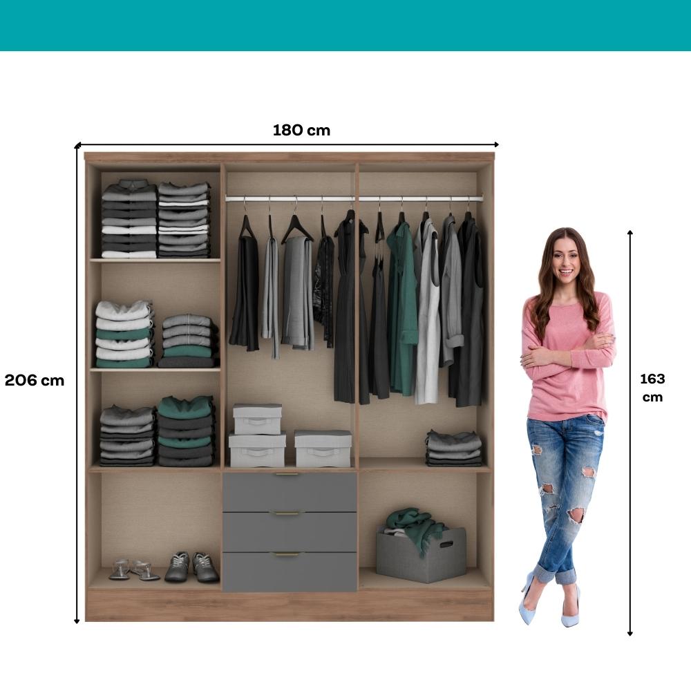 Guarda Roupa Casal 6 Portas Troy Carraro Freijó c/ Titânio