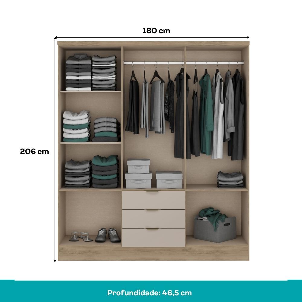 Guarda Roupa Casal 6 Portas Troy Carraro Noce c/ Off White