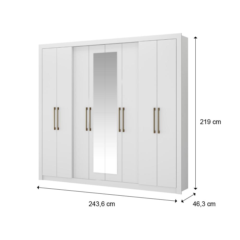 Guarda Roupa Casal 8 Portas 4 Gavetas Espelho 1096 Carraro - Branco