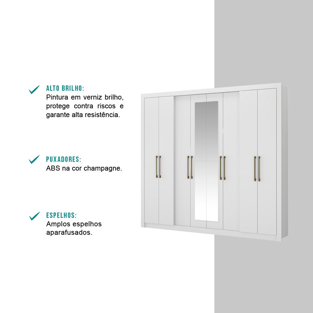 Guarda Roupa Casal 8 Portas 4 Gavetas Espelho 1096 Carraro - Branco