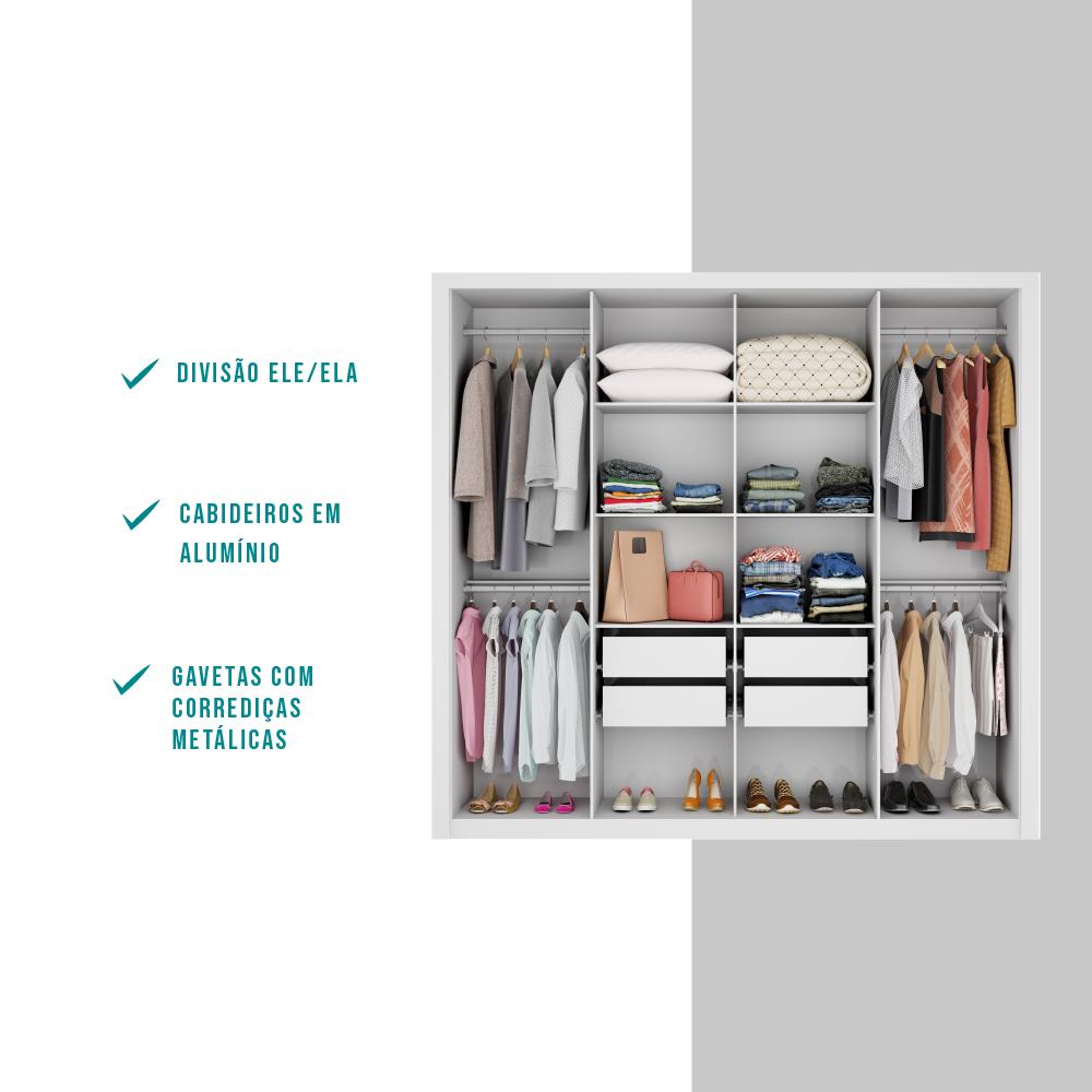 Guarda Roupa Casal 8 Portas 4 Gavetas Espelho 1096 Carraro - Branco