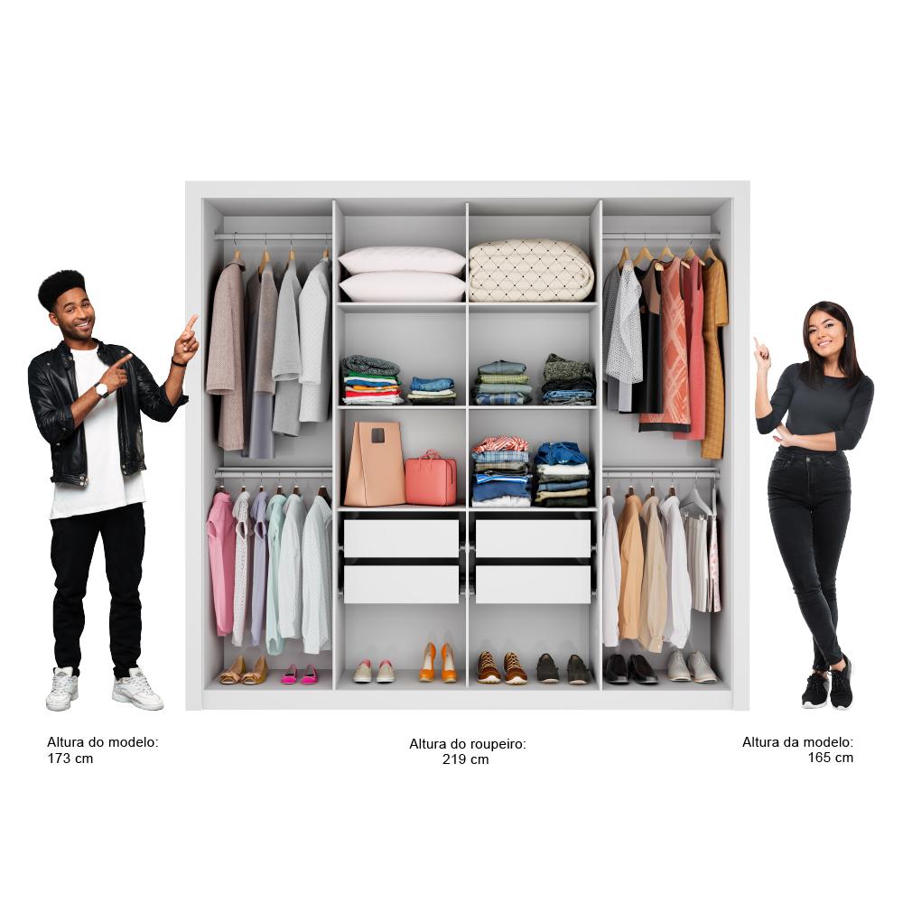 Guarda Roupa Casal 8 Portas 4 Gavetas Espelho 1096 Carraro - Branco