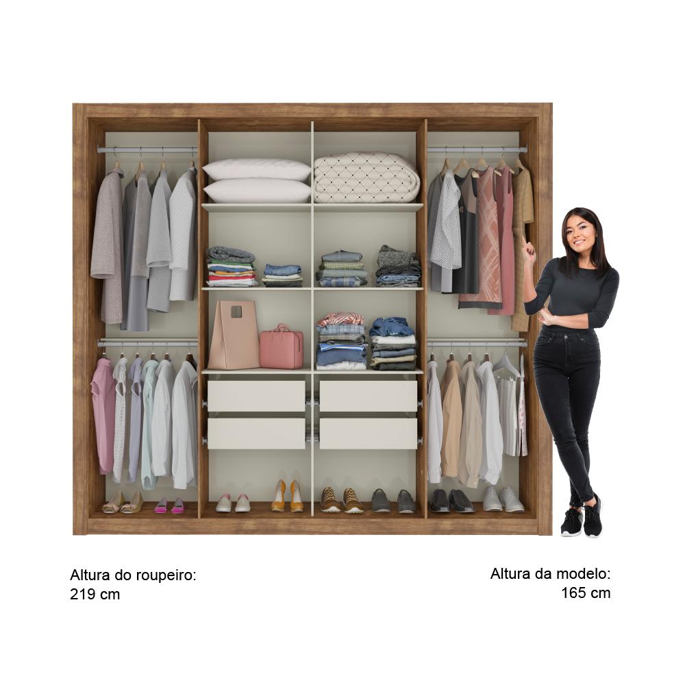 Guarda Roupa Casal 8 Portas 4 Gavetas Espelho 1096 Carraro - Native