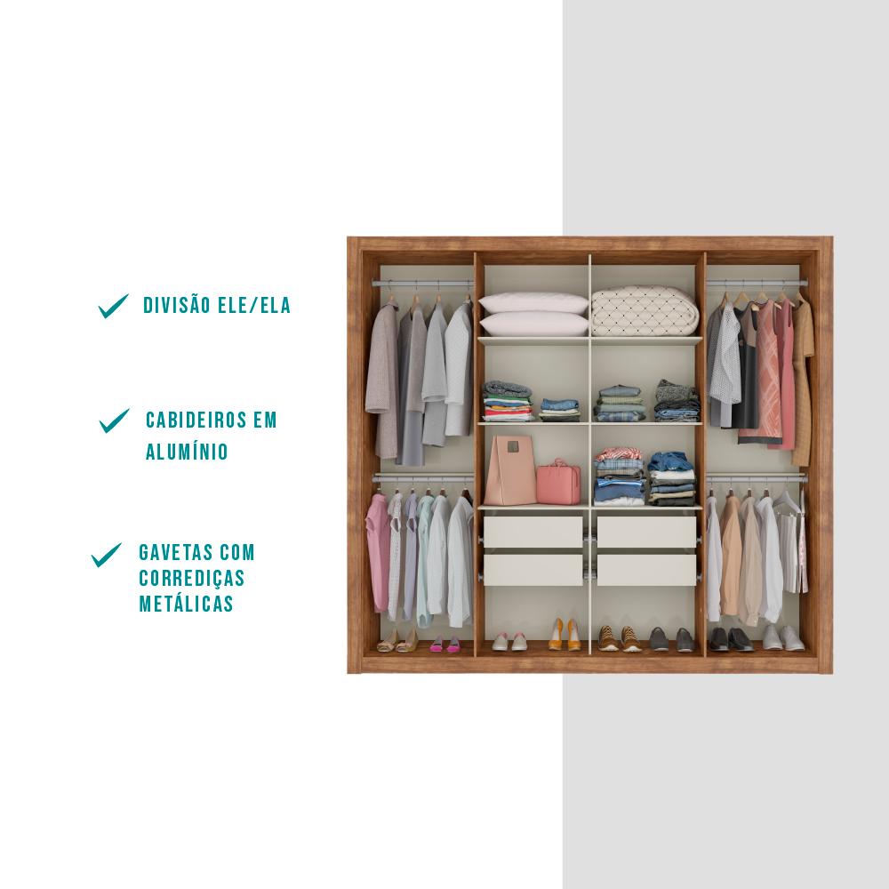 Guarda Roupa Casal 8 Portas 4 Gavetas Espelho Native Carraro
