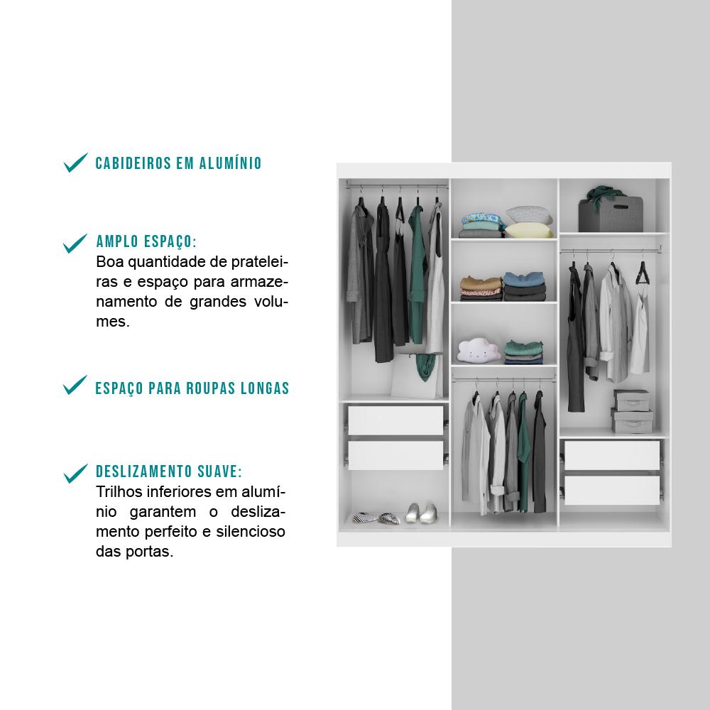 Guarda Roupa Infantil 3 Portas 4 Gav 2 Espelhos Branco Marvin