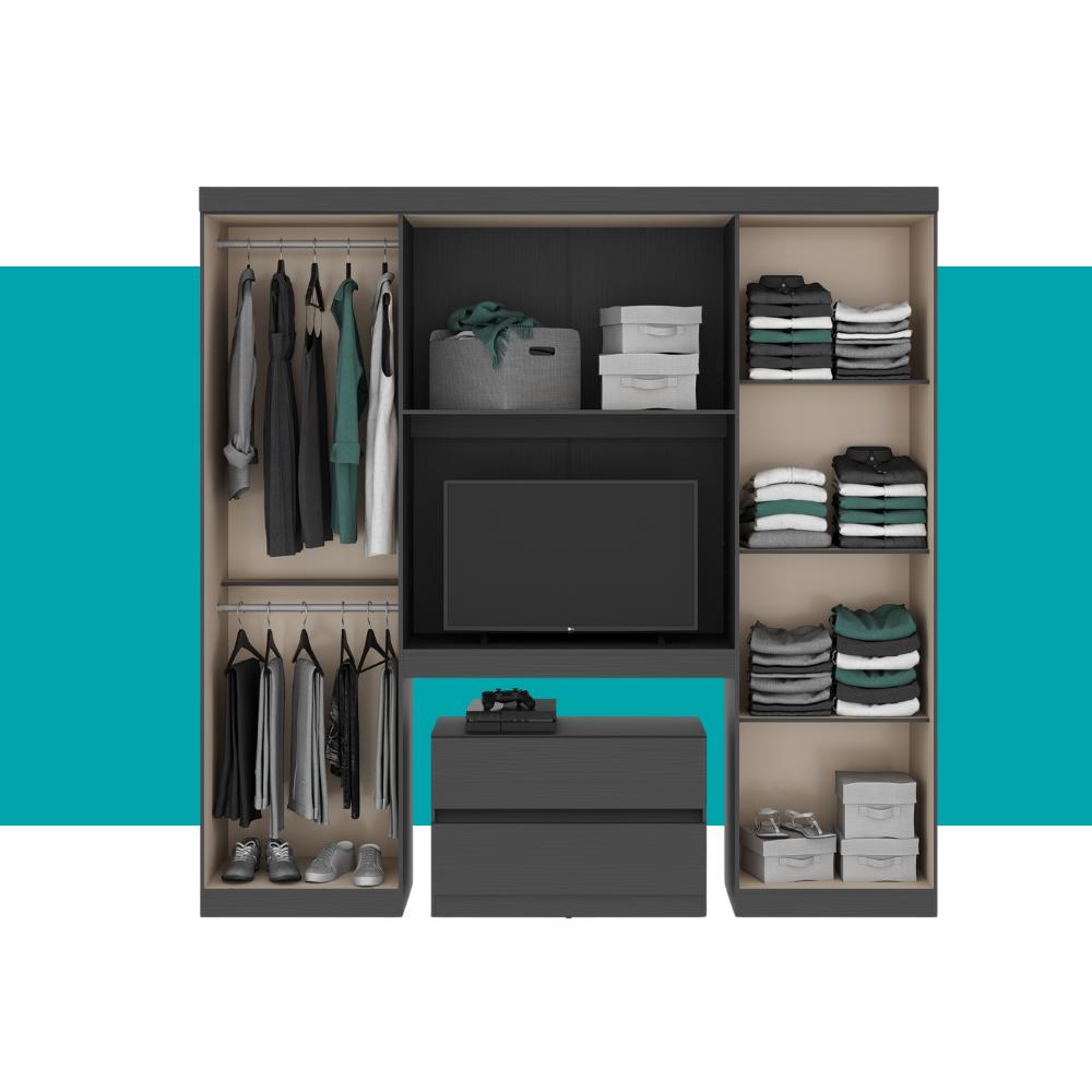 Guarda Roupa Infantil 6 Portas 2 Gavetas Porto Preto com Escrivaninha