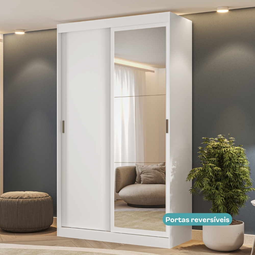 Guarda Roupa Solteiro 2 Portas 2 Gav Espelho Branco Carraro