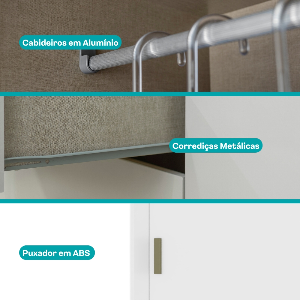 Guarda Roupa Solteiro 2 Portas 2 Gav Espelho Branco Carraro