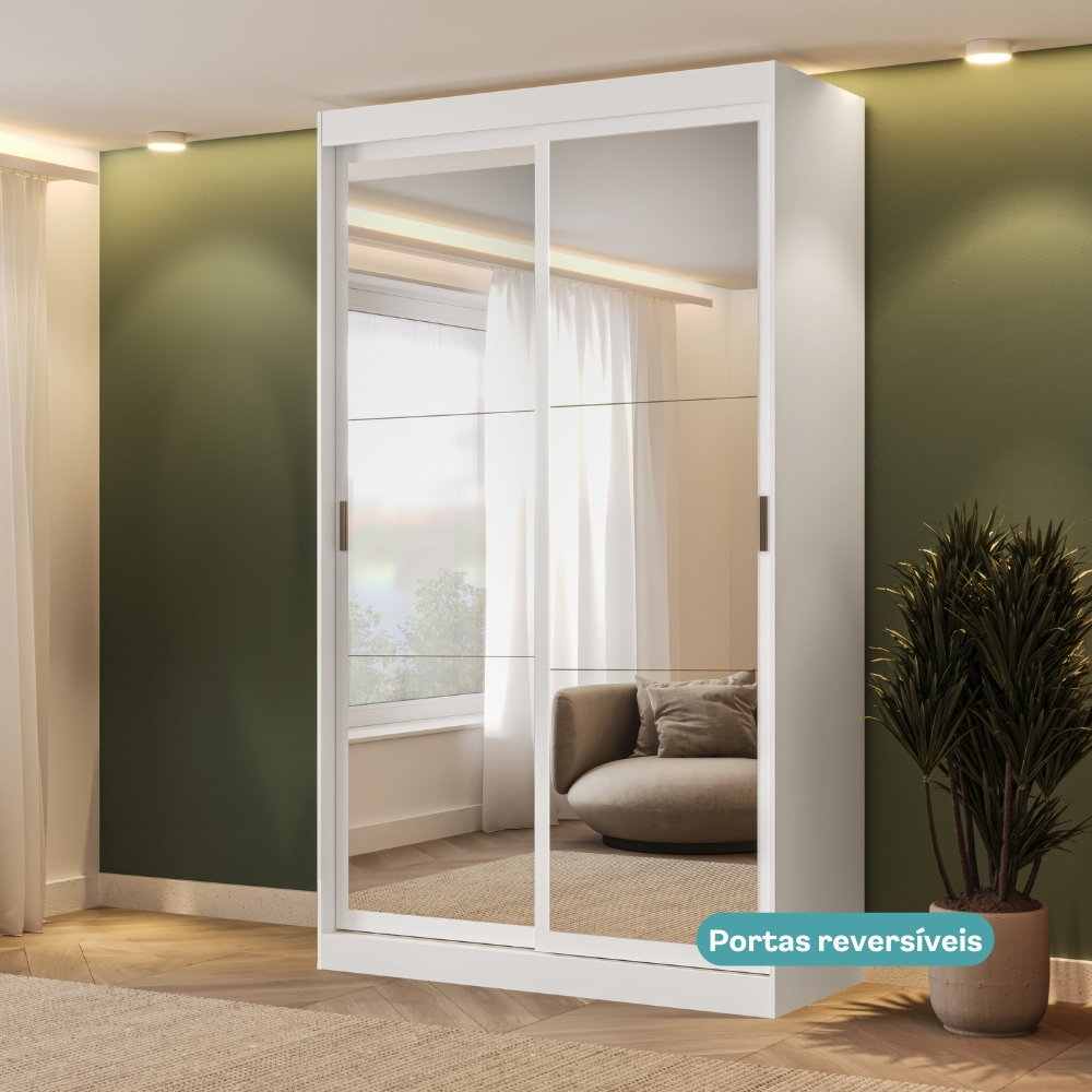 Guarda Roupa Solteiro 2 Portas 2 Gav Espelho Branco Carraro