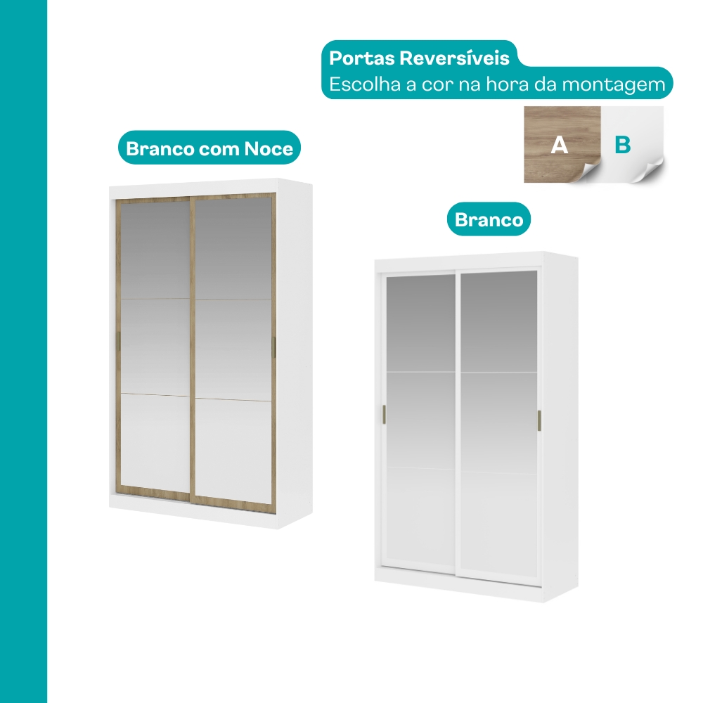 Guarda Roupa Solteiro 2 Portas 2 Gav Espelho Branco Carraro