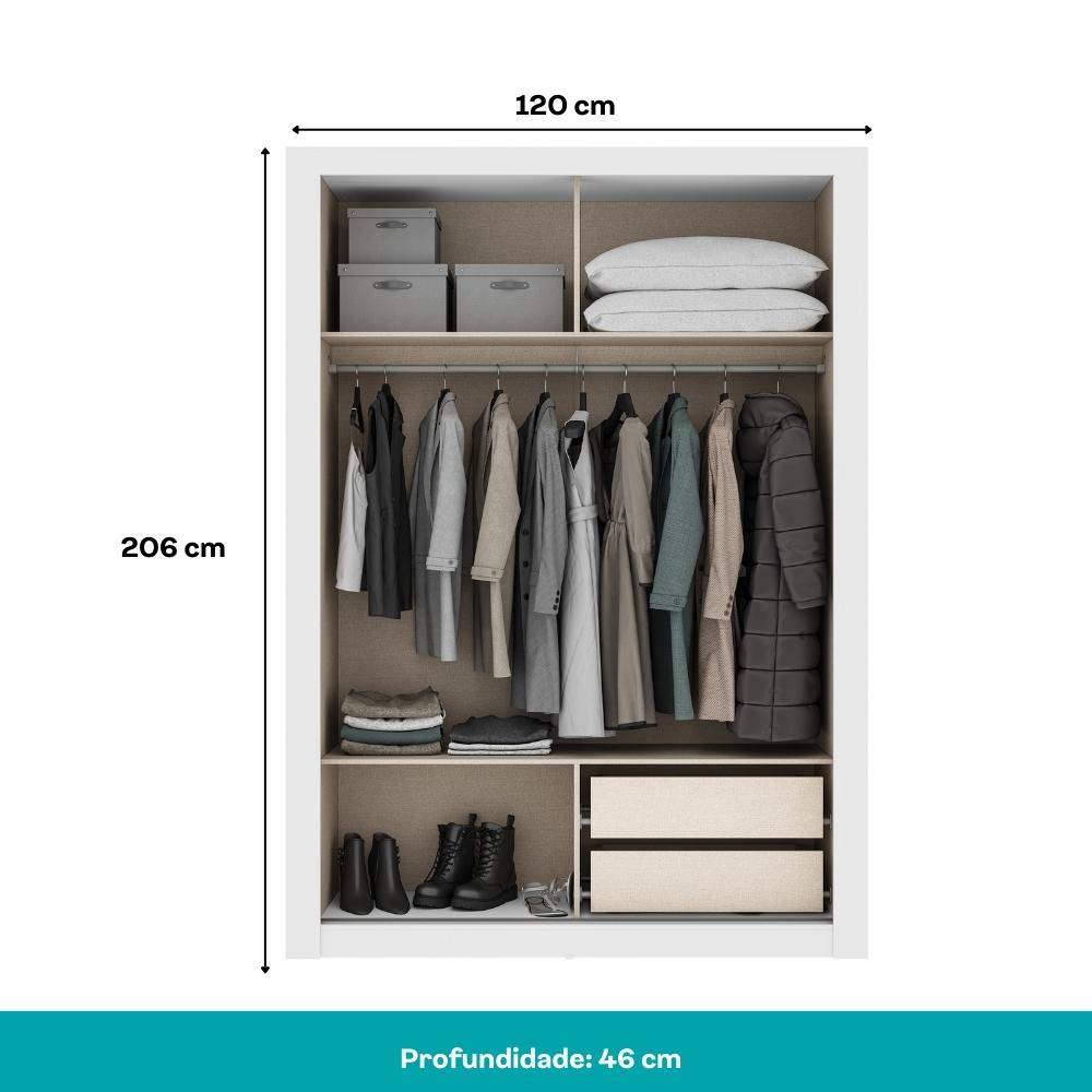 Guarda Roupa Solteiro 2 Portas Darvi 2 Gavetas Carraro Ripado Branco