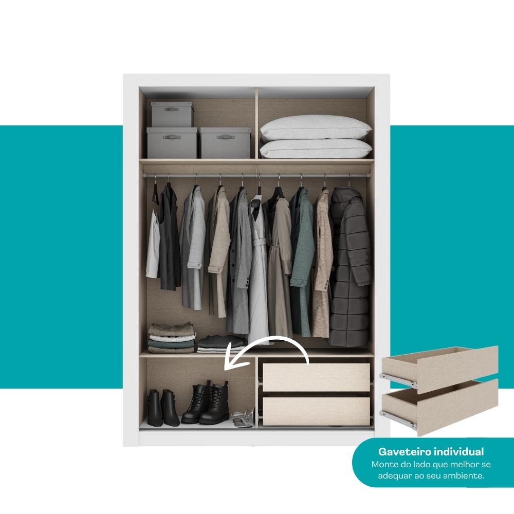 Guarda Roupa Solteiro 2 Portas Darvi 2 Gavetas Carraro Ripado Branco