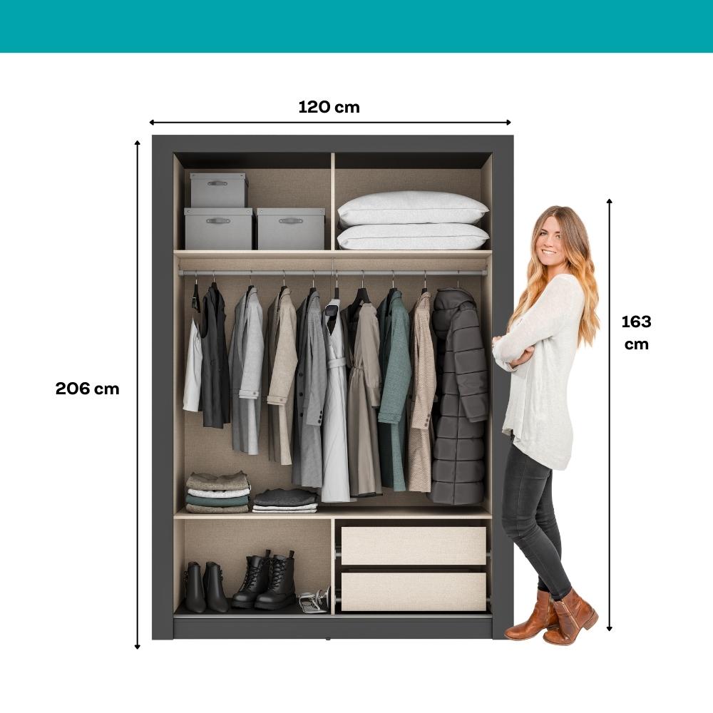 Guarda Roupa Solteiro 2 Portas Darvi 2 Gavetas Carraro Ripado Preto Touch