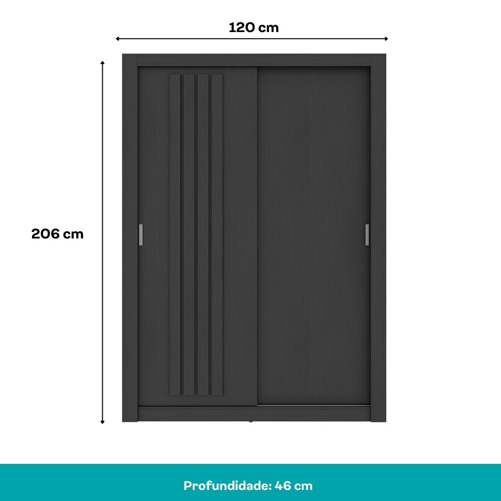 Guarda Roupa Solteiro 2 Portas Darvi Carraro Ripado Preto Touch