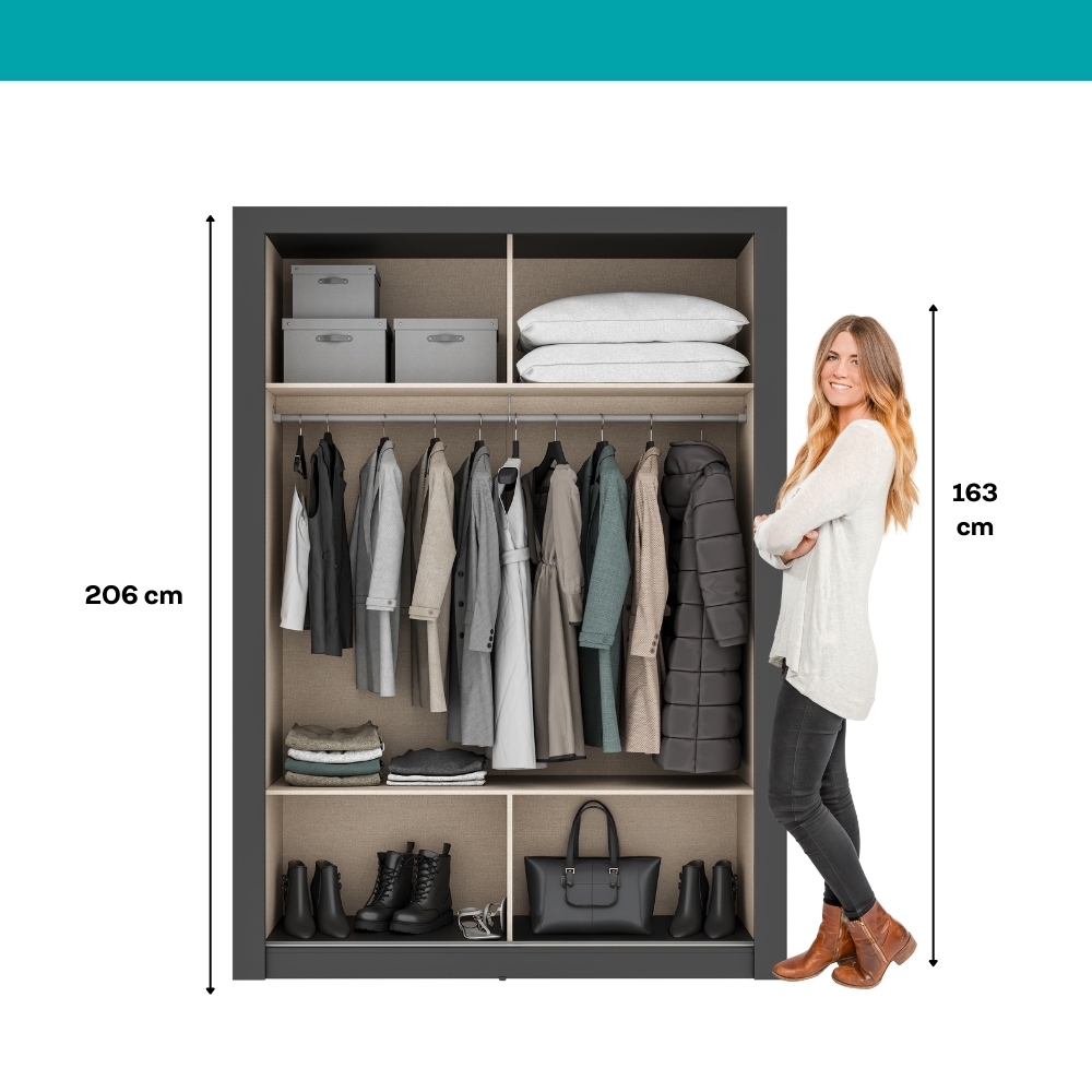 Guarda Roupa Solteiro 2 Portas Darvi Carraro Ripado Preto Touch