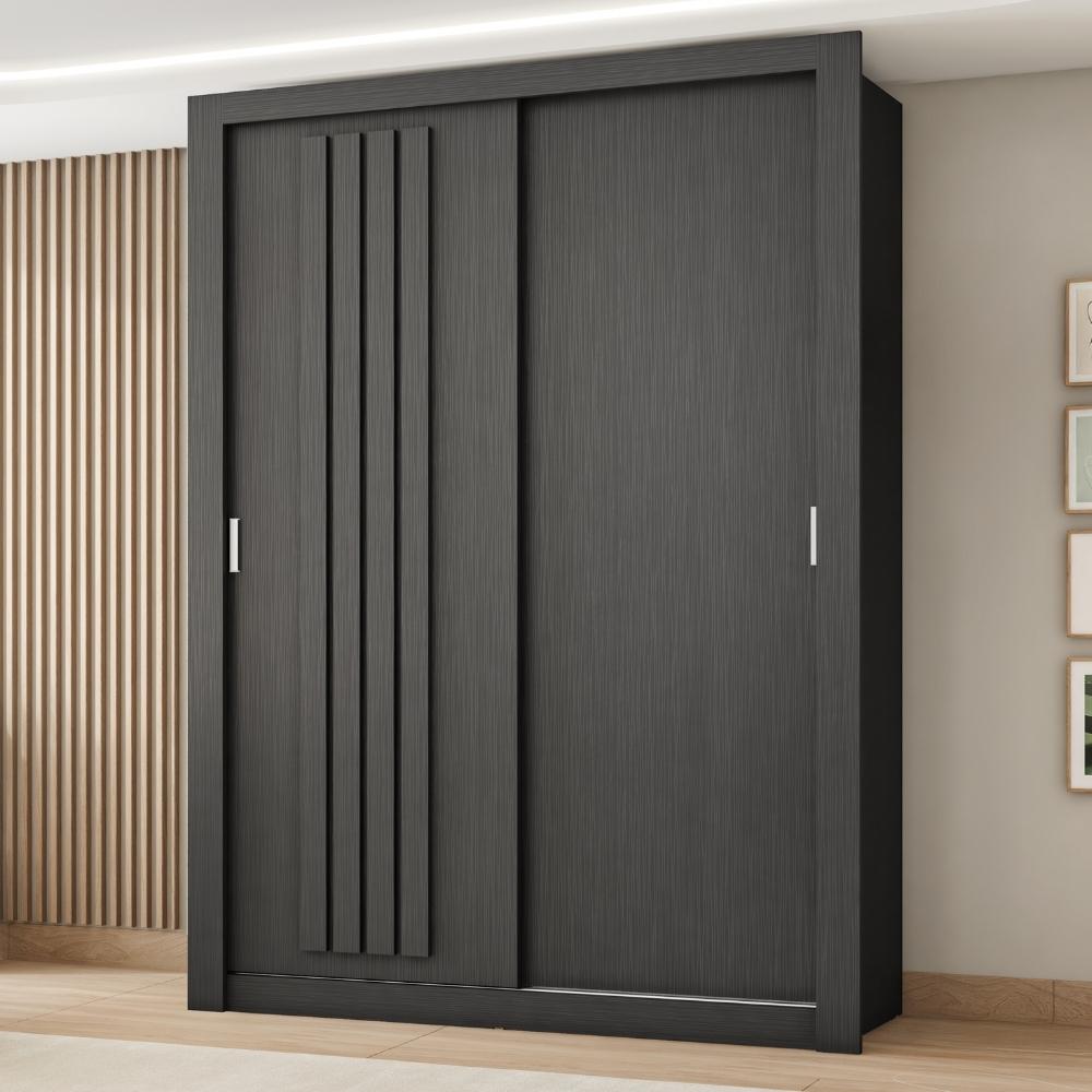 Guarda Roupa Solteiro 2 Portas Darvi Carraro Ripado Preto Touch