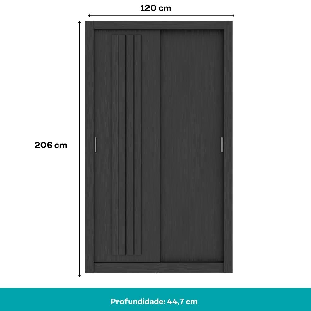 Guarda Roupa Solteiro 2 Portas Darvi Carraro Ripado Preto Touch