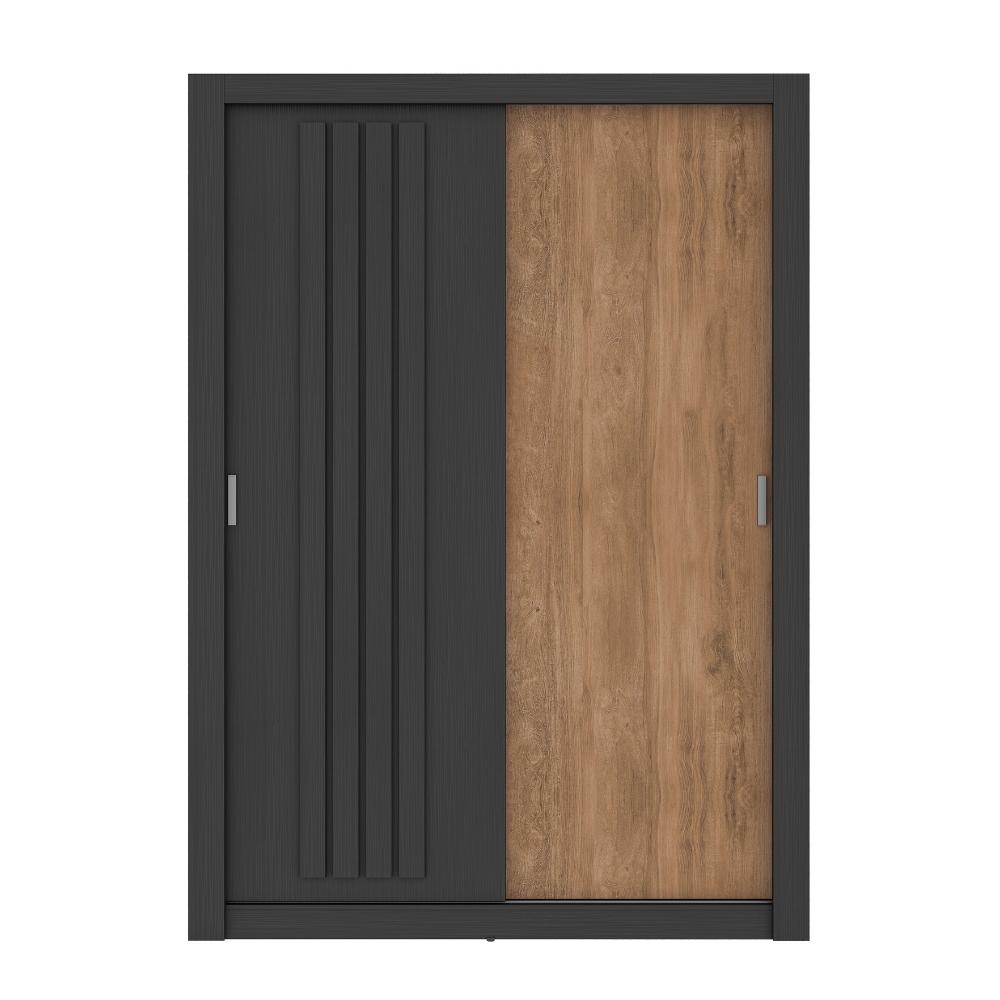 Guarda Roupa Solteiro 2 Portas Darvi Carraro Ripado Preto Touch com Freijó