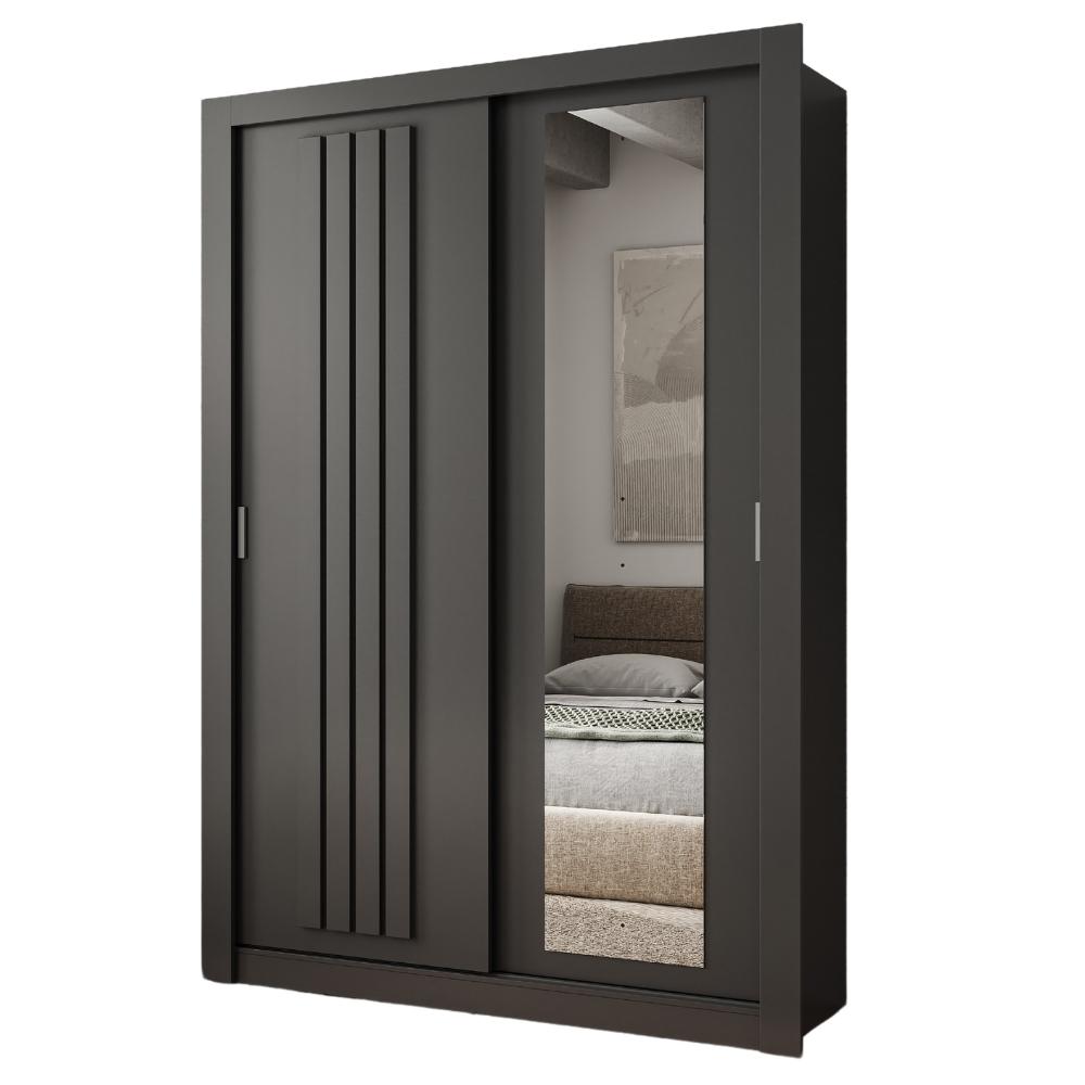 Guarda Roupa Solteiro 2 Portas Darvi Lux 2 Gavetas Carraro Ripado Preto Touch