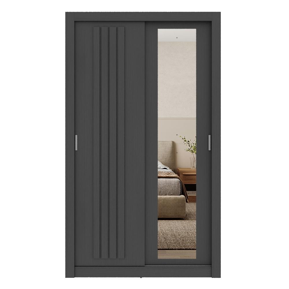 Guarda Roupa Solteiro 2 Portas Darvi Lux 2 Gavetas Carraro Ripado Preto Touch