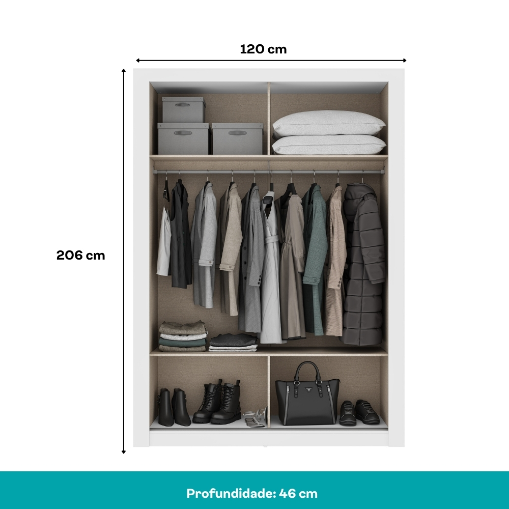 Guarda Roupa Solteiro 2 Portas Darvi Lux Carraro Ripado Branco