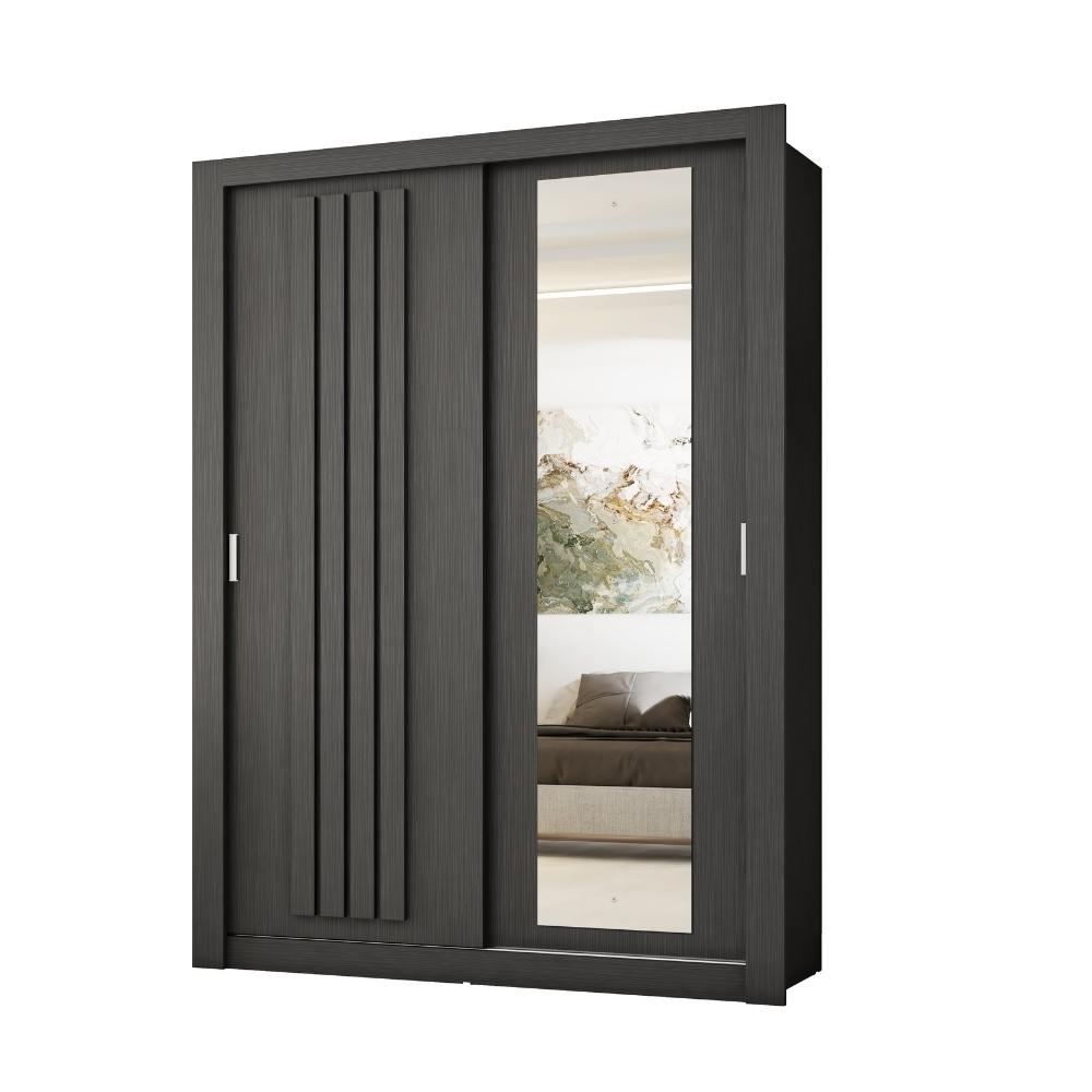 Guarda Roupa Solteiro 2 Portas Darvi Lux Carraro Ripado Preto Touch